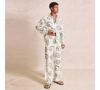 Pantalon ample surdimensionné à motif tissé avec taille élastiquée, printemps-été L,M,S,XL,XXLgraphique,Tropical,PlantesTissu tissé