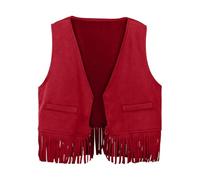 Pantalon anime fille western cowboy gilet pampille franges taille manteau top fête costume t-shirt à peindre enfants, rouge, 9-10 ans