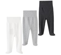 Pantalon avec pieds pour bébé garçon et fille Unisexe 0-12 mois, Blanc + blanc + gris + gris, 12 mois