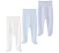 Pantalon avec pieds pour bébé garçon et fille Unisexe 0-12 mois, Blanc + bleu + bleu, 6 mois