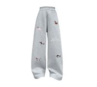 Pantalon baggy baril pour filles Y2K brodé chien jambe large jogging élastique taille haute animaux mignons tricot vêtements de sport pantalon de survêtement coupe droite tendance athlétique