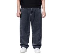Pantalon baggy en denim pour homme, style décontracté, hip-hop, coton, couleur unie, coupe ample, jambe large, pantalon en jean extensible, gris, L