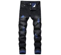 Pantalon Baggy Homme - Droit en Denim À Trous De Couleur pour S (Black 38)