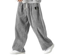 Pantalon baggy pour homme - Couleur unie - Confortable - En velours côtelé - Avec poches - Jambe large - Taille élastique avec cordon de serrage - Vintage - Streetwear d'extérieur pour homme, gris, XL