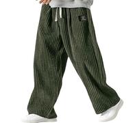 Pantalon baggy pour homme - Couleur unie - Confortable - En velours côtelé - Avec poches - Jambe large - Taille élastique avec cordon de serrage - Vintage - Streetwear d'extérieur pour homme, Vert