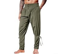 Pantalon bandage médiéval pour homme avec style pirate de la Renaissance, gothique, cosplay, adapté pour les réunions à thème et l'art de performance (taille L, vert militaire)