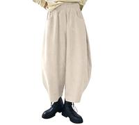 Pantalon baril en velours côtelé pour femme - Jambe large - Pantalon vintage mi-baggy - Taille élastique - Pantalon en velours côtelé - Pantalon sarouel pour femme, beige, 4XL