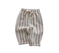 Pantalon Bebe Lin Été Capri Rayé Revers Taille Élastique Noeud Jambes Larges Ample Décontracté Confort Enfant Léger Jogging Fille Ado