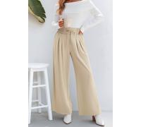 Pantalon beige taille smockée jambe large Beige S