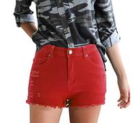 Pantalon Bermuda Jeans Femme Curvy, Bermuda Décontracté Élastique Shorts Courts Secxy Élégant Pantalon Denim Confortable Grande Taille Mini Shorts Larges Doux Hotpants à la Mode, rouge, XXL