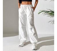 Pantalon Blanc Cargo À Parachute Latéral, Poche À Rabat À La Taille Avec Cordon De Serrage Petite XXS,Petite XS,Petite S,Petite M,Petite LUnicoloreTissu tissé