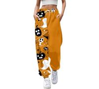 Pantalon blanc extensible pour femme - Pantalon de loisirs imprimé Halloween - Pantalon de jogging confortable - Pantalon souple avec taille élastique pour un usage quotidien - Pantalon de vélo de