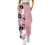Pantalon blanc extensible pour femme - Pantalon de loisirs imprimé Halloween - Pantalon de jogging confortable - Pantalon souple avec taille élastique pour un usage quotidien - Pantalon de vélo de