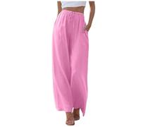 Pantalon Blanc Femme Pantalon Lin Femme été Fluide et Taille Haute Casual Larges Décontracté élastique avec Poches Respirant Unie Pantalons de Sport Travail avec Cordon de Serrage