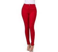 Pantalon Blanc Femme Stretch 48 Couleurs Feet Jeans Petite Mode Femme Pantalon Baril Droit Taille Haute Noir Rayé Pantalon Femme, rouge, S
