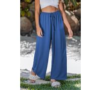 Pantalon bleu tissé taille élastique jambe large Bleu M