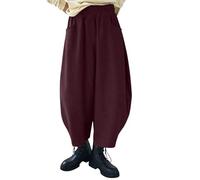 Pantalon bouffant en coton pour femme - Pantalon baggy pour femme - Coupe ample - Jambes larges - Pantalon en velours côtelé - Vintage - Pantalon palazzo japonais - Pantalon droit - Pantalon d'hiver