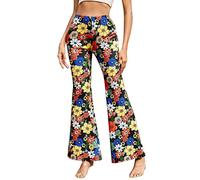 Pantalon bouffant pour femme Années 70 Boho 60 Pantalon hippie à fleurs Taille haute Tenue disco Pantalon de yoga Leggings Hippie Femme Pantalon de festival pour femme Pantalon femme coloré