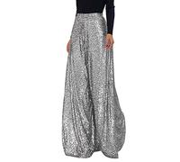 Pantalon brillant pour femme, pantalon palazzo à paillettes pour femme - Pantalon léger à jambes larges et pailletées avec fermeture éclair Taille haute Pantalon fluide de détente pour les vacances