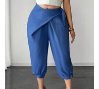 Pantalon capri décontracté asymétrique à nouer pour femmes, effet denim texturé, design mode minimaliste, design de niche, vêtement essentiel pour la vie quotidienne/la rue, pantalon élégant grande ta