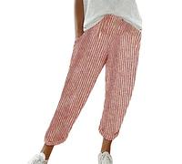 Pantalon capri en lin pour femme, pantalon capri décontracté et ample avec cordon de serrage, taille haute pour l'été, la plage, le sarouel avec poches, pantalon de jogging décontracté, Rouge, M