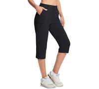 Pantalon capri résistant à l'eau pour femmes, respirant, séchage rapide, léger, doux, taille mi-haute, côtés élastiques, ourlet réglable, 5 poches sécurisées, pantalon de randonnée, de camping, décont