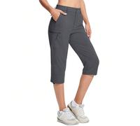 Pantalon capri résistant à l'eau pour femmes, respirant, séchage rapide, léger, doux, taille mi-haute, côtés élastiques, ourlet réglable, 5 poches sécurisées, pantalon de randonnée, de camping, décont