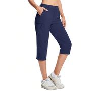 Pantalon capri résistant à l'eau pour femmes, respirant, séchage rapide, léger, doux, taille mi-haute, côtés élastiques, ourlet réglable, 5 poches sécurisées, pantalon de randonnée, de camping, décont