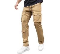 Pantalon cargo 2026 pour homme - Pantalon évasé empilé - Pantalon cargo baggy élastique avec cordon de serrage - Coupe classique - Jambe large - Printemps d'été, kaki, M