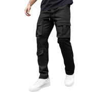 Pantalon cargo 2026 pour homme - Pantalon évasé empilé - Pantalon cargo baggy élastique avec cordon de serrage - Coupe classique - Jambe large - Printemps d'été, Noir , XL