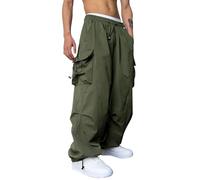 Pantalon cargo à taille élastique pour homme UK Flex & Fashion et polyvalent Pantalon de combat tactique Pantalon de travail pour homme Lacets Ample Jambe large Noir Pantalon de survêtement pour homme
