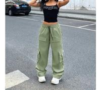 Pantalon cargo à taille élastique verte avec poches multiples L,M,S,XLUnicoloreJean