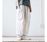 Pantalon cargo ample à jambe large avec grandes poches coupe droite vintage décontracté couleur unie streetwear pour printemps, été, automne, usage quotidien blanc (L blanc)