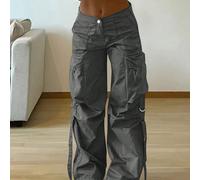 Pantalon cargo ample à parachute à jambes larges, décontracté, avec détail de sangle et poche rabattable. Style streetwear Y2K pour femmes, printemps L,M,S,XL,XSTissu tissé