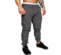 Pantalon cargo ample décontracté pour homme - Corset de sport de rue - Pantalon long cargo de travail pour homme, gris foncé, L