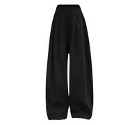 Pantalon cargo ample en lin pour filles - Couleur unie - Jambe large - Pantalon hip-hop pour adolescents - Style décontracté - Pour la plage - Printemps et été, Noir , 11-12 ans