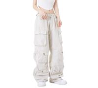 Pantalon Cargo Ample pour Femme, Multi-Poches, Coupe décontractée, Style Alternatif, Fairy Grunge, Emo, Beige, Taille M