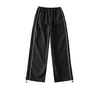 Pantalon cargo ample pour femme - Poche rétro - Taille basse - Cordon de serrage - Nez de porc - Boucle - Pantalon de loisirs fin tissé droit, Noir , L