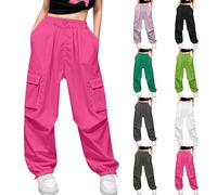 Pantalon cargo ample pour filles - Pantalon de parachute Y2 - Pantalon de jogging pour enfants - Taille haute - Léger - Jambe large - Pantalon décontracté - Taille élastique - Ample - Pour petites
