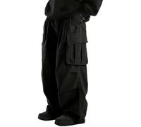 Pantalon Cargo Ample pour Homme, Coupe décontractée, Style Parachute, idéal pour la randonnée ou Le Jogging, avec Cordon de Serrage et Multiples Poches, Noir, Taille XXL.