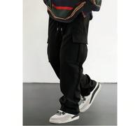 Pantalon cargo ample pour hommes avec poches et cordon de serrage à la taille, pantalon droit de couleur unie, décontracté. Convient comme cadeau pour le mari ou le petit ami. Noir, printemps, sport L