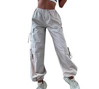 Pantalon cargo ample rétro multi-poches taille basse cordon de serrage nez de cochon boucle mince droite tissé décontracté pantalon femme taille haute satin cargo pantalon, kaki, S