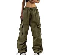 Pantalon Cargo Baggy Femme Confortable en Coton Respirant Taille Elastique Y2K Pantalons de Travail avec Multi-Poches Taille Haute Travail Randonnée Streetwear Casual Sport D'extérieur Pants