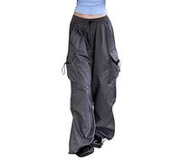 Pantalon Cargo Baggy Femme Confortable en Coton Respirant Taille Elastique Y2K Pantalons de Travail avec Multi-Poches Taille Haute Travail Randonnée Streetwear Casual Sport D'extérieur Pants