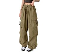 Pantalon Cargo Baggy Femme Confortable en Coton Respirant Taille Elastique Y2K Pantalons de Travail avec Multi-Poches Taille Haute Travail Randonnée Streetwear Casual Sport D'extérieur Pants