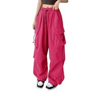 Pantalon Cargo Baggy Femme Confortable en Coton Respirant Taille Elastique Y2K Pantalons de Travail avec Multi-Poches Taille Haute Travail Randonnée Streetwear Casual Sport D'extérieur Pants