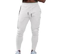Pantalon Cargo Baggy Homme avec Multi Poches Taille Elastique - Pantalon de Sport Fitness à Fermeture Éclair Solide avec Poches Multifonctionnelles Décontracté pour Activités Physiques et Quotidiennes