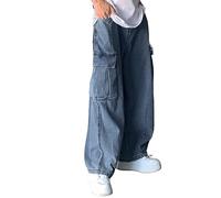 Pantalon Cargo Baggy Homme - Pantalon Cargo en Denim pour Hommes, Rétro, Ample, Jambes Larges, Décontracté, Grande Poche, Lavage Papa Pantalon de Travail Stretch Homme Extensible Séchage Rapide
