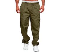 Pantalon cargo baggy pour homme, pantalon de loisirs long, pantalon d'extérieur avec cordon de serrage et plusieurs poches, pantalon de trekking, taille élastique, pantalon de loisirs, couleur unie
