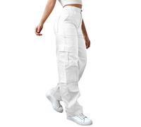 Pantalon cargo baggy Y2K pour femme - Taille haute - Pantalon streetwear - Fermeture éclair latérale - Pantalon en jean - Pantalon de jogging - Pantalon de loisirs - Pantalon de loisirs - Pantalon de